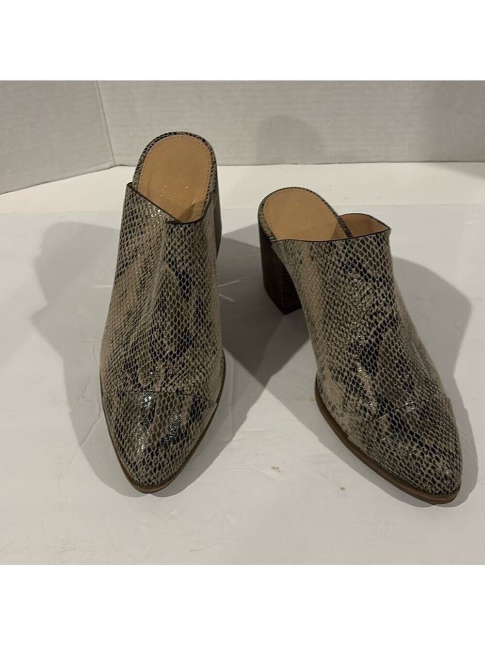 LC Lauren Conrad Ginseng Faux Snakeskin Slip on Mules w/ 2.5” Stacked Heel-Sz 7
